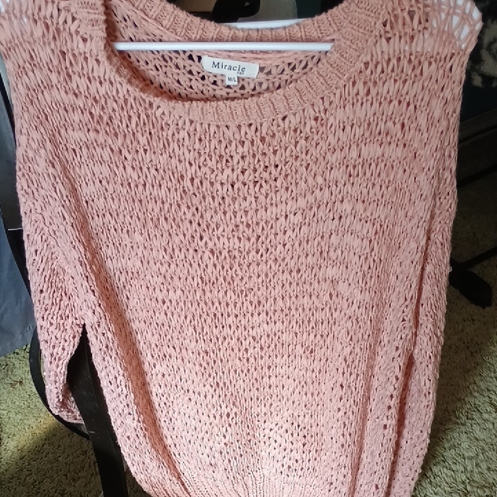 Miracle Open-Weave Crewneck Sweater in Soft Pink